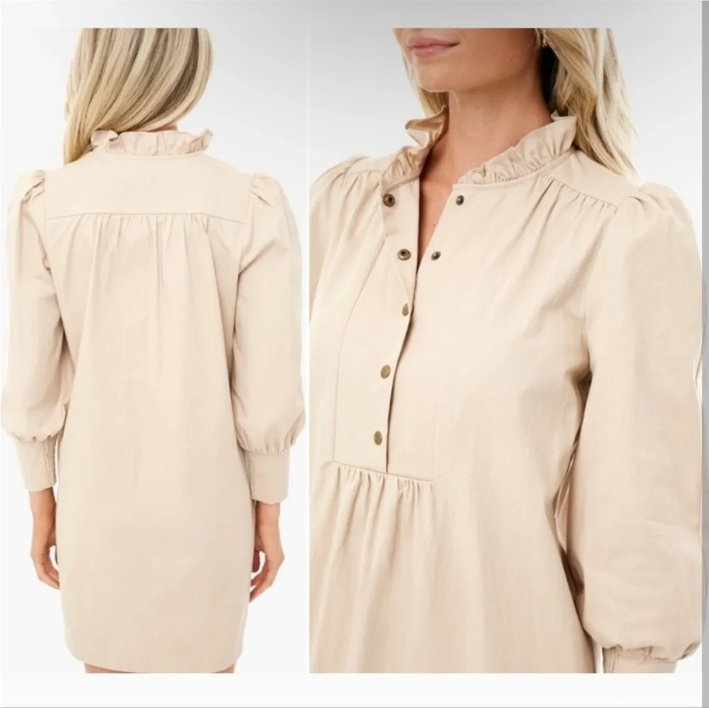 Tuckernuck Pomander Place Claiborne Cotton Mini Dress Tan Khaki - Picture 2 of 7